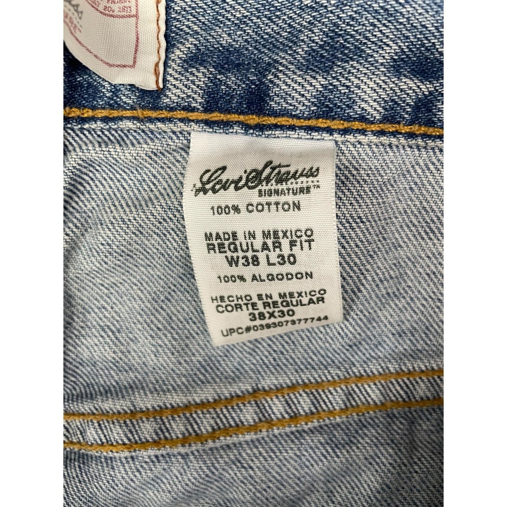 Signature Levis Mens 36X30 Blue Medium Wash Denim Regular Straight 100% Cotton - Picture 6 of 16